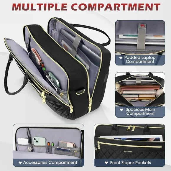 Laptop Bag for Women 17 Inch Waterproof Briefcase Large Computer Bag for Work - Picture 3 of 6